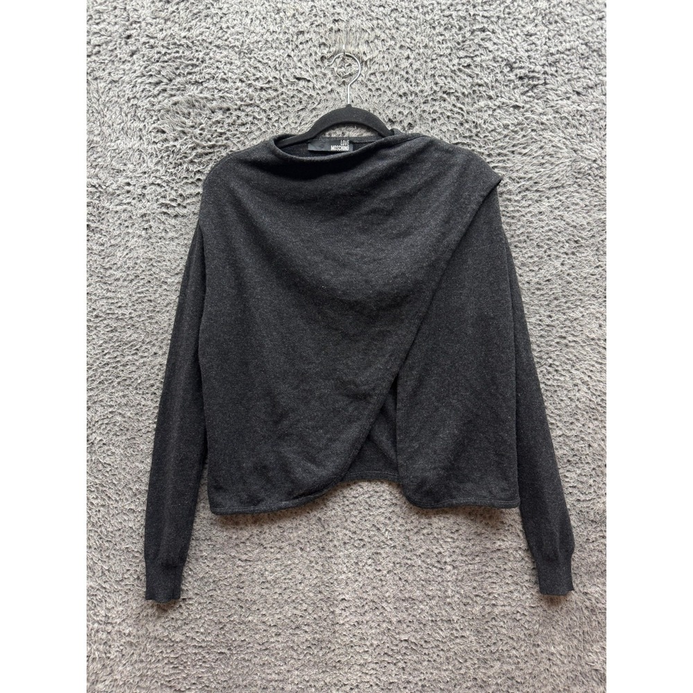 Love Moschino Wool-Cashmere Blend Draped Wrapโ Sweater Gray Womens Size 4
